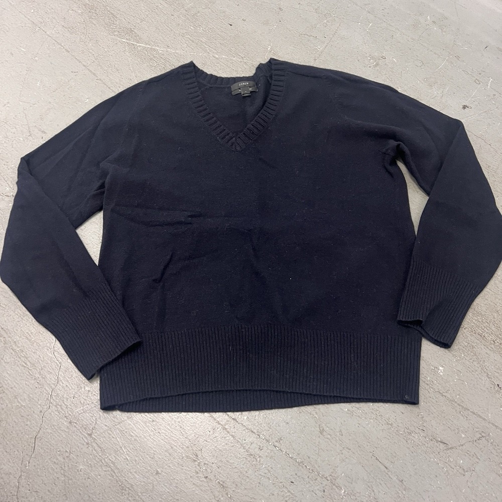 J.Crew Men's V-Neck Sweater XL Navy Blue Wool Cashmere‎ Blend Soft Knit Pullover